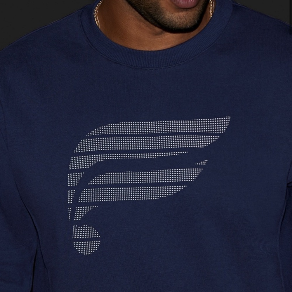 Fabletics Mens The Courtside Crew Navy Reflective Dot Logo French Terry Crew XXL - Picture 11 of 13